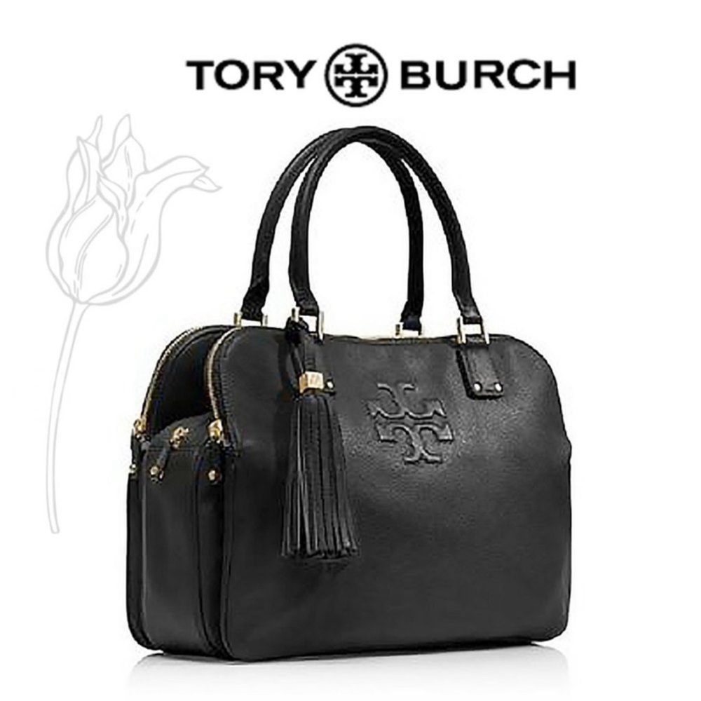 NWT Luxury Travel Classic Authentic Tory Burch Black Thea Triple Zip Satchel/Bag